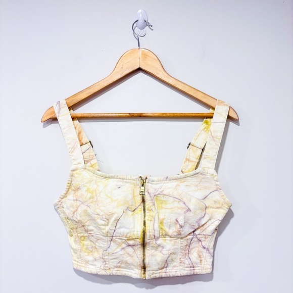 GUESS – Beige & purple marble denim crop top | Zip-front | Size S * - Picture 3 of 10